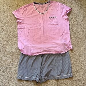Midnight by Carole Hochman Pink Top and Striped Shorts Pajama Set